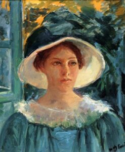 Young Woman In Green Outdoors In The Sun by Mary Cassatt, hand-painted oil painting reproduction