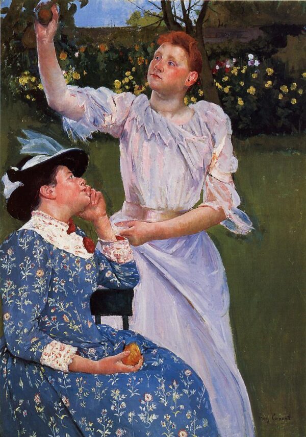 Young Woman Picking Fruit by Mary Cassatt, hand-painted oil painting reproduction