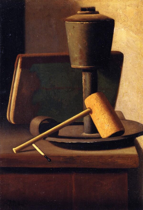 Still Life with Book, Lamp, Pipe and Match by John Frederick Peto, hand-painted oil painting reproduction
