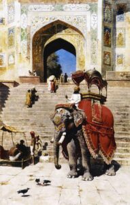 Royal Elephant at the Gateway to the Jami Masjid, Mathura by Edwin Lord Weeks, hand-painted oil painting reproduction