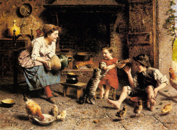 Mealtime by Eugenio Zampighi, hand-painted oil painting reproduction