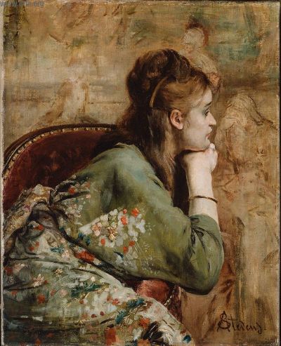 Meditation by Alfred Stevens, hand-painted oil reproduction