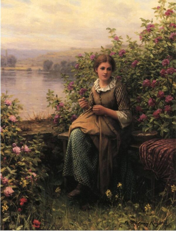 Mending by Daniel Ridgway Knight, hand-painted oil painting reproduction