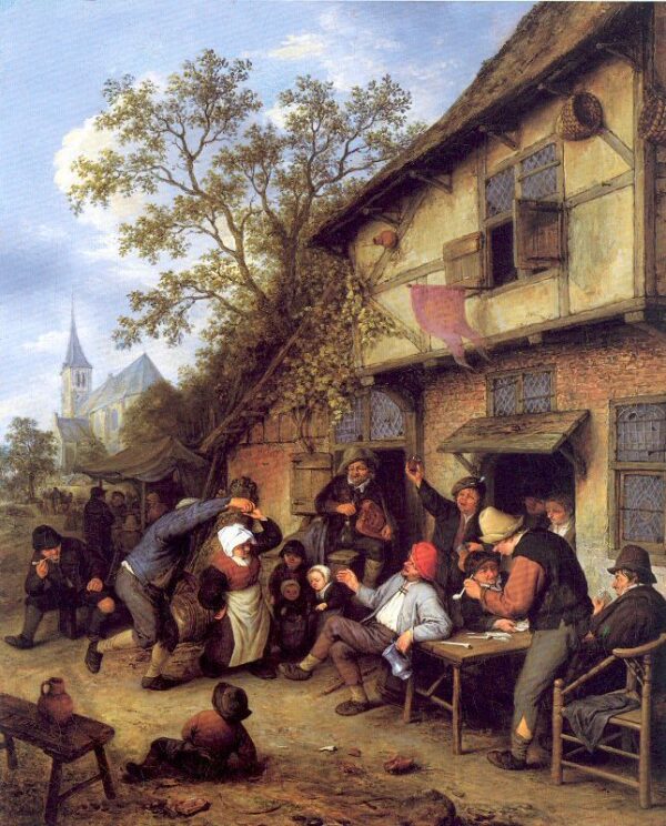Merrymaking Outside An Inn by Adriaen van Ostade, hand-painted oil painting reproduction