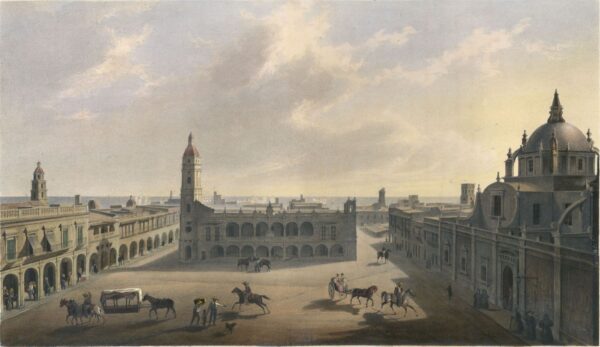 View of the main plaza of Veracruz, Mexico by Carl Nebel, hand-painted oil painting reproduction