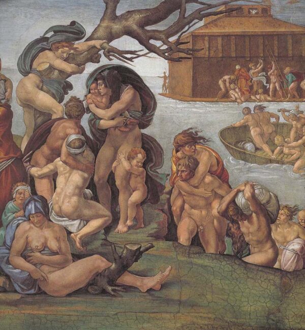 Ceiling of the Sistine Chapel Genesis Noah 7 The Flood left view by Michelangelo, hand-painted oil painting reproduction
