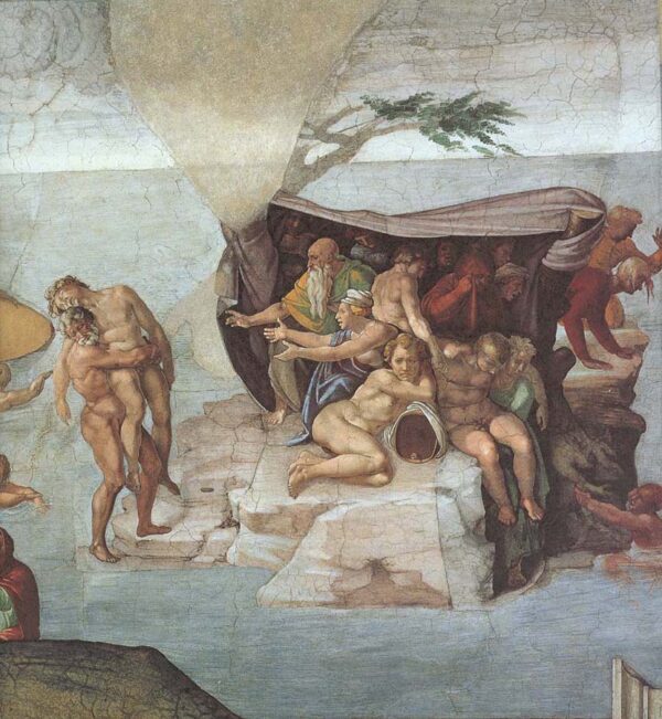 Ceiling of the Sistine Chapel Genesis Noah 7 The Flood right vie by Michelangelo, hand-painted oil painting reproduction