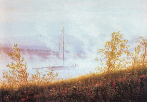 Boat on the River Elbe in the Early Morning Mist by Caspar David Friedrich, hand-painted oil painting reproduction