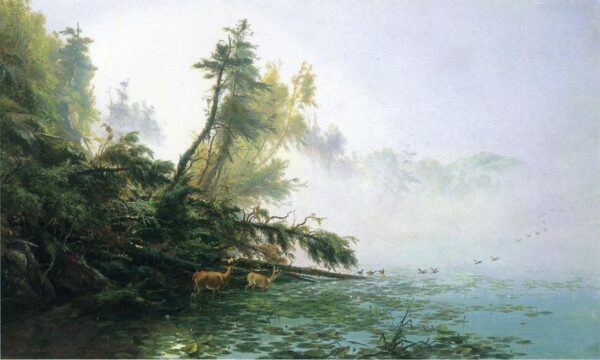Misty Morning on Racket Lake by James McDougal Hart, hand-painted oil painting reproduction