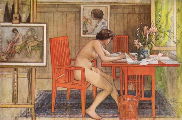 Model Writing Postcards by Carl Larsson, hand-painted oil painting reproduction