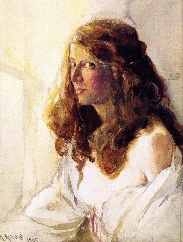 Model with Brown Hair by Mathias J Alten, hand-painted oil reproduction