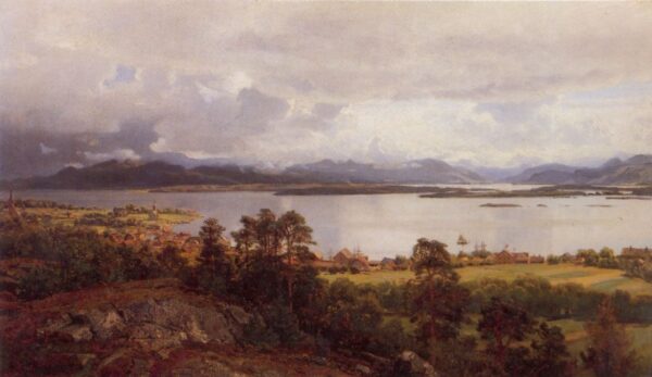 Molde Fra Utsikten by Hans Gude, hand-painted oil painting reproduction