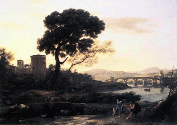 Landscape with Shepherds – The Pont Molle by Claude Lorrain, hand-painted oil painting reproduction