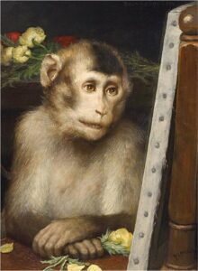 Monkey Viewing a Painting by Gabriel Cornelius Ritter von Max, hand-painted oil painting reproduction