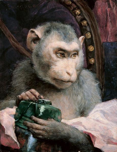 Monkey with Book by Gabriel Cornelius Ritter von Max, hand-painted oil reproduction