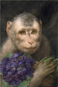 Monkey with Bouquet by Gabriel Cornelius Ritter von Max, hand-painted oil painting reproduction