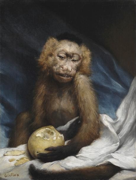 Monkey with Lemon by Gabriel Cornelius Ritter von Max, hand-painted oil reproduction