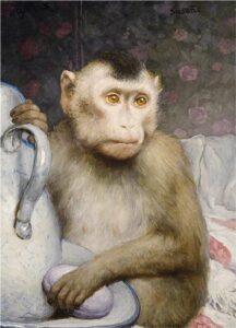 Monkey with Pitcher by Gabriel Cornelius Ritter von Max, hand-painted oil painting reproduction