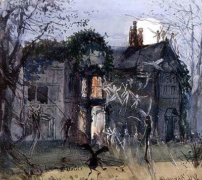 The Old Hall, Fairies by Moonlight by John Anster Fitzgerald, hand-painted oil reproduction