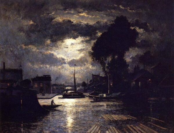 Canal in Saint-Denis – Effect of Moonlight by Stanislas Lépine, hand-painted oil painting reproduction