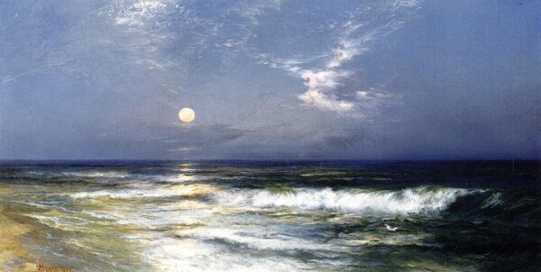 Moonlight Seascape by Thomas Moran, hand-painted oil reproduction