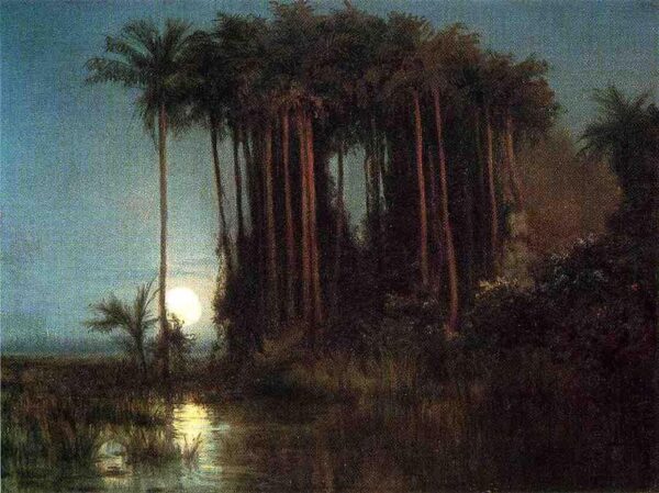 Moonlight over a Marsh in Ecuador by Louis-Remy Mignot, hand-painted oil painting reproduction