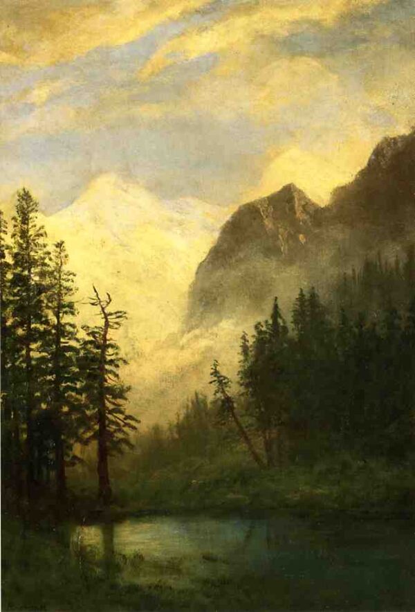 Moonlit Landscape by Albert Bierstadt, hand-painted oil painting reproduction