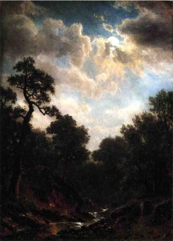 Moonlit Landscape b by Albert Bierstadt, hand-painted oil painting reproduction