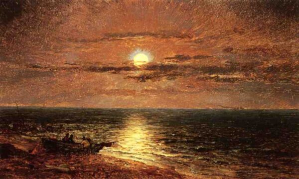 Moonlit Seascape by Jasper Francis Cropsey, hand-painted oil painting reproduction