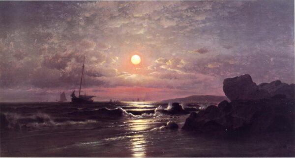 Moonrise on the New England Coast by Francis Silva, hand-painted oil painting reproduction