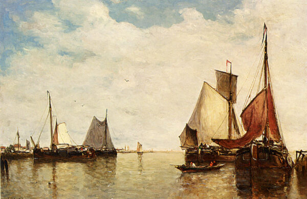 Moored Ships in a Small Harbour by Paul Jean Clays, hand-painted oil painting reproduction