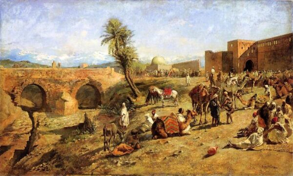 Arrival of a Caravan Outside The City of Morocco by Edwin Lord Weeks, hand-painted oil painting reproduction