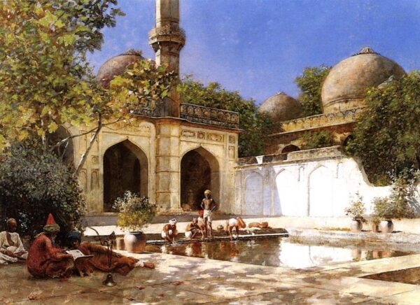 Figures in the Courtyard of a Mosque by Edwin Lord Weeks, hand-painted oil painting reproduction