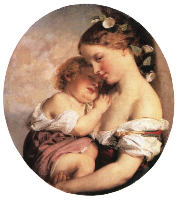 Mother and Child by Károly Brocky, hand-painted oil painting reproduction