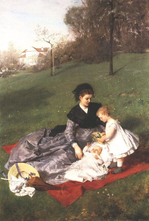 Mother and Child by Pál Szinyei Merse, hand-painted oil reproduction