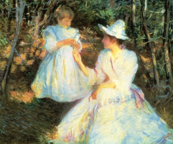 Mother and Child in Pine Woods by Edmund Tarbell, hand-painted oil painting reproduction