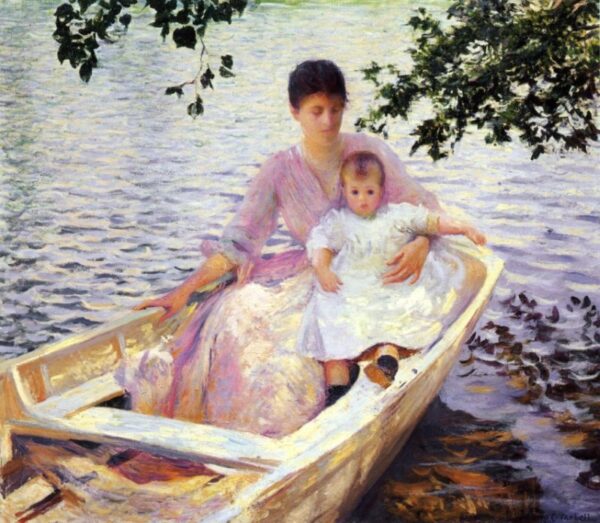 Mother and Child in a Boat by Edmund Tarbell, hand-painted oil painting reproduction