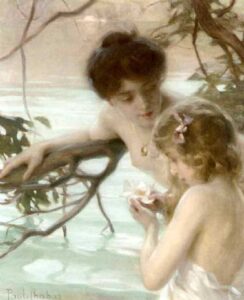 Mother and child bathing by Paul Émile Chabas, hand-painted oil painting reproduction