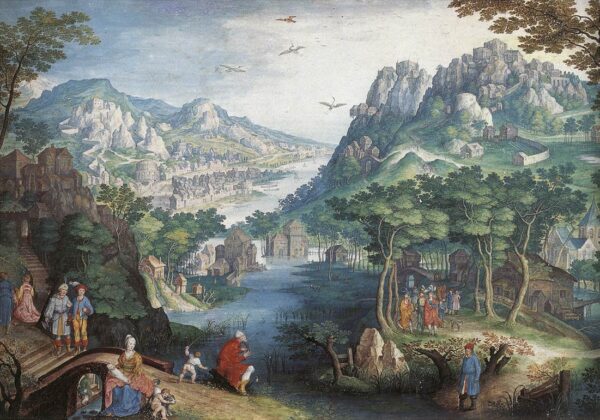 Mountain Landscape with River Valley and the Prophet Hosea by Francisco Collantes, hand-painted oil painting reproduction