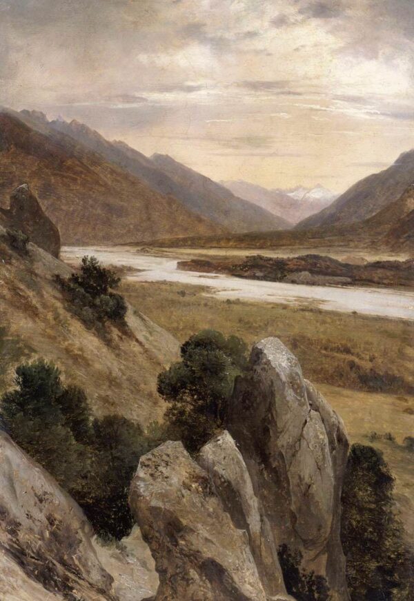 Mountainous Riverscape by Alexandre Calame, hand-painted oil painting reproduction