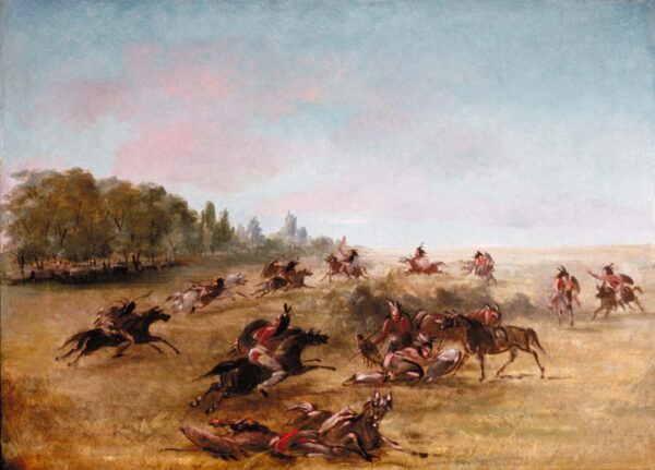Mounted War Party Scouring a Thicket by George Catlin, hand-painted oil painting reproduction