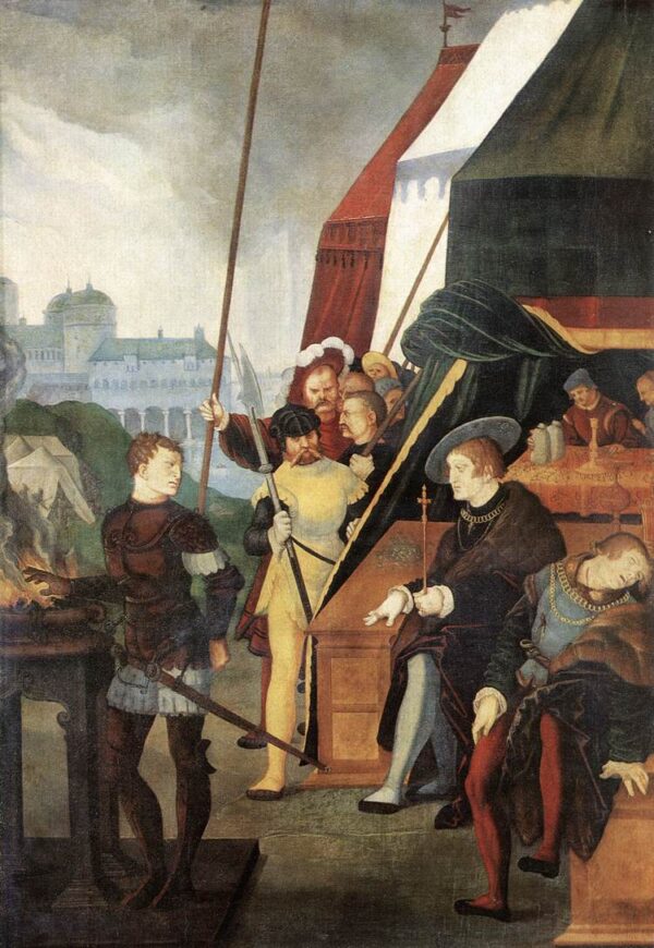 Mucius Scaevola by Hans Baldung Grien, hand-painted oil painting reproduction