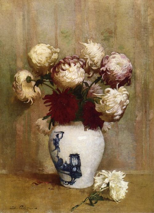 Mums in an Oriental Vase by Emil Carlsen, hand-painted oil reproduction