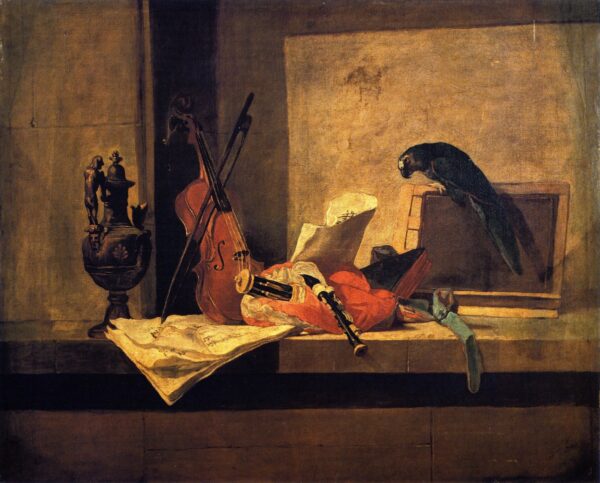 Musical Instruments and Parrot by Jean-Baptiste-Siméon Chardin, hand-painted oil painting reproduction