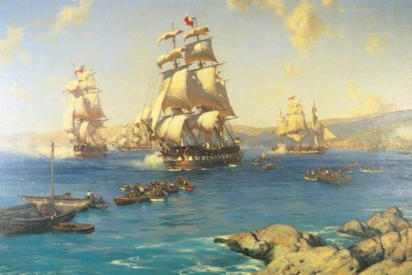Zarpe de la Primera Escuadra Nacional by Thomas Jacques Somerscales, hand-painted oil painting reproduction