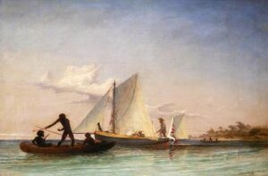 The Long Boat of the Messenger attacked by Natives by Thomas Baines, hand-painted oil painting reproduction