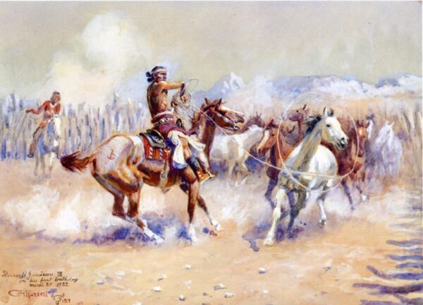 Navajo Wild Horse Hunters by Charles Marion Russell, hand-painted oil painting reproduction
