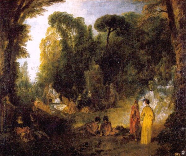 Gathering By The Fountain Of Neptune by Antoine Watteau, hand-painted oil painting reproduction