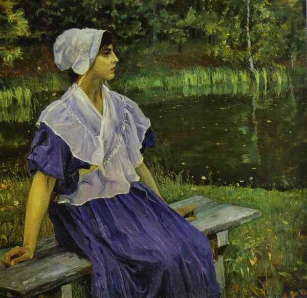 Girl By A Pond, Portrait Of Natalia Nesterova by Mikhail Nesterov, hand-painted oil reproduction