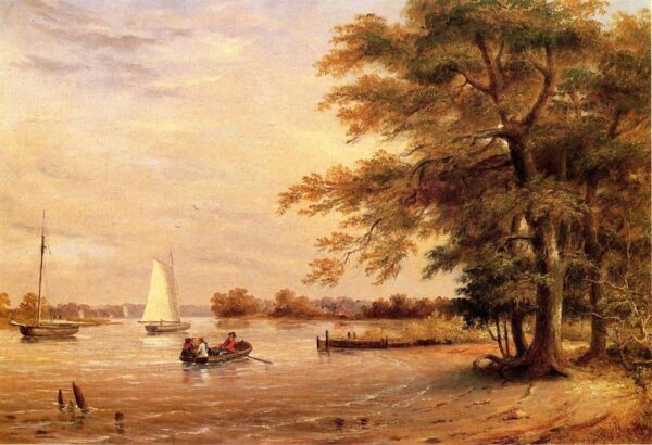 On the Shrewsbury River, Redbank, New Jersey by Thomas Birch, hand-painted oil painting reproduction